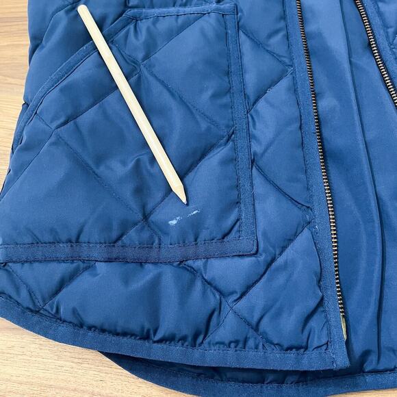 J Crew Women's Quilted Down‎ Vest Sz S Navy Blue Full Zip Pockets Basic Outdoor - Picture 8 of 11